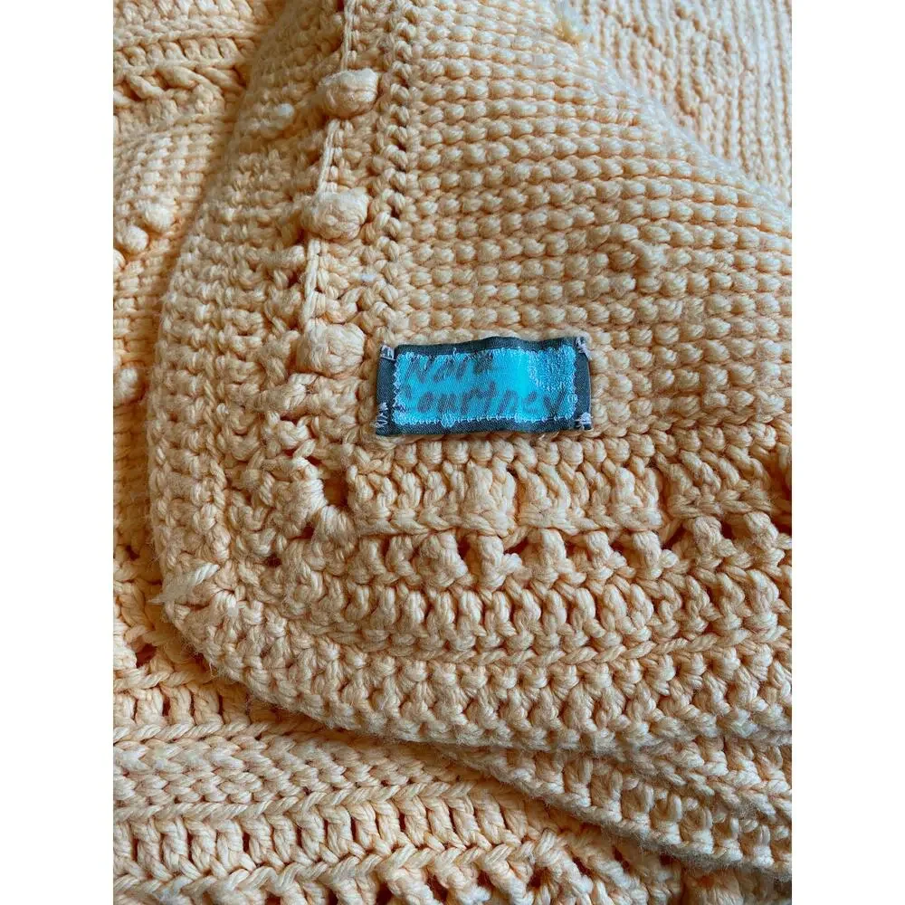 Handmade Crochet Peach Throw Crib Baby Blanket Mixed Stitch 33x30 Scallop Edge